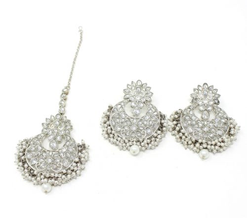 Indian Jewelry Barika Silver Earring Tikka Set