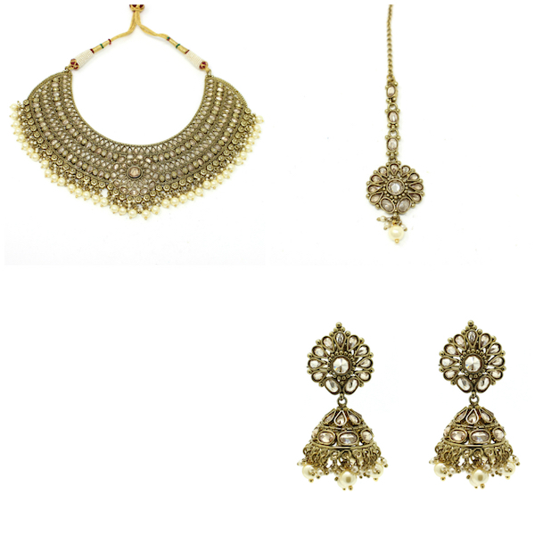Indian Jewelry Polki Set Tikka Necklace Earrings