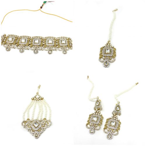 Indian Jewelry Choker Set Necklace Set Pearl Stones Anais