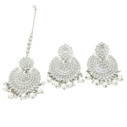 Indian Jewelry Ekayaa Silver Earring Tikka Set