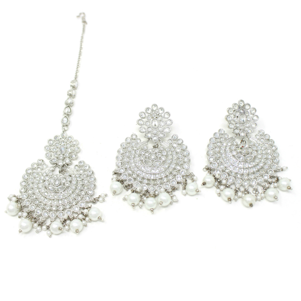 Indian Jewelry Ekayaa Silver Earring Tikka Set