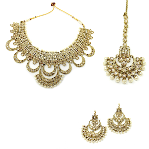 Indian Jewelry Polki Kundan Necklace Set with LCT stones
