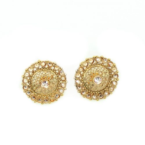 Indian Jewelry RIMA Stud Earring Tikka Set Kundan Polki Set Antique Gold Tikka Set