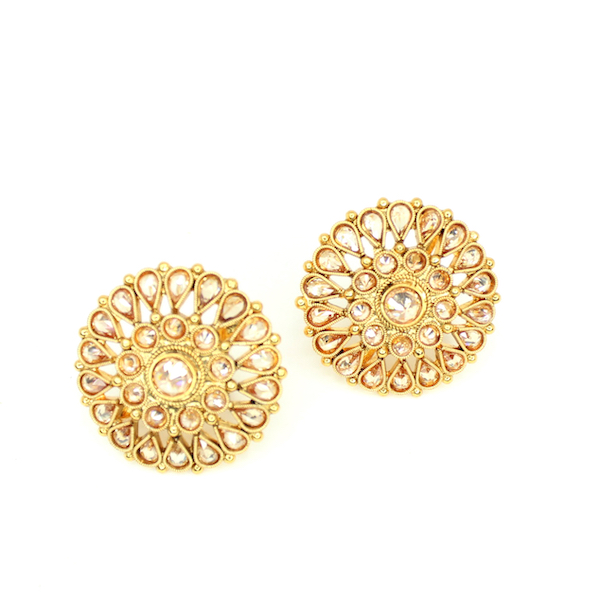 Indian Jewelry SURAI Stud Earring Tikka Set Kundan Polki Set Antique Gold Tikka Set
