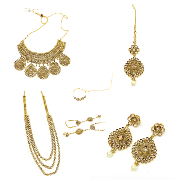 Indian Jewelry Polki Set Tikka Necklace Earrings Full Bridal Set