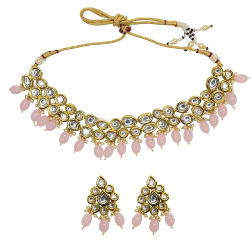 Indian Jewelry Choker Necklace Set Pink