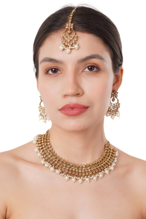 Indian Jewelry Necklace Set Meena White Pearls