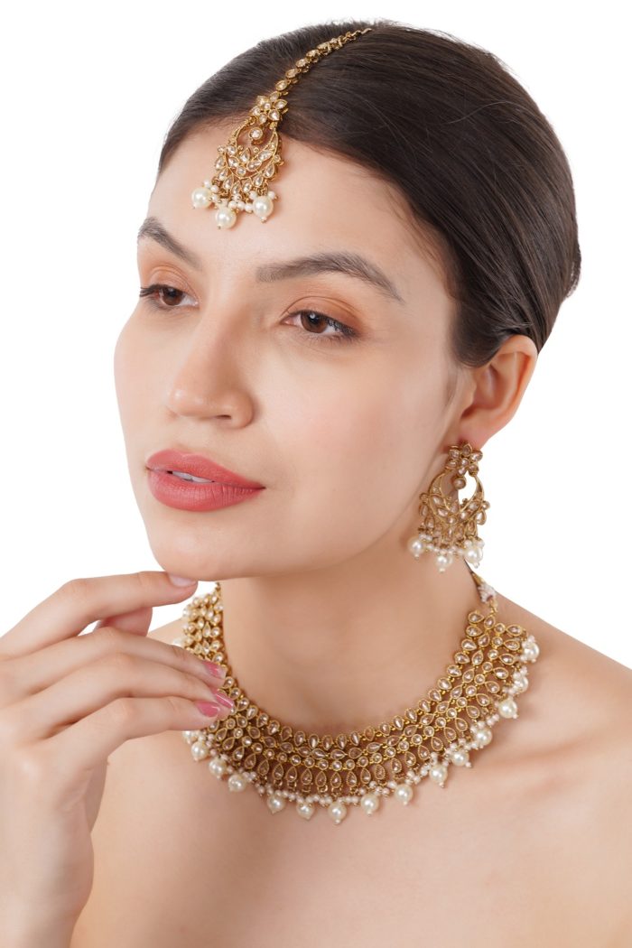 Indian Jewelry Necklace Set Meena White Pearls