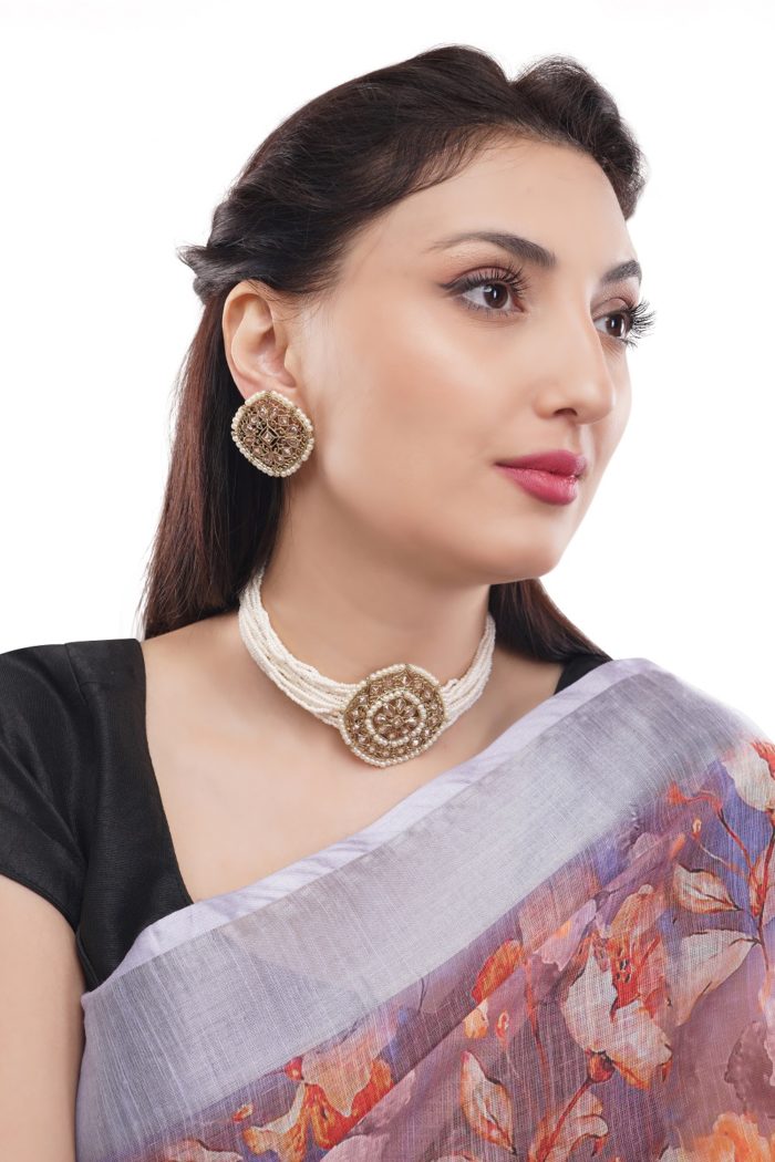 Indian Jewelry Pearl Choker Necklace Set