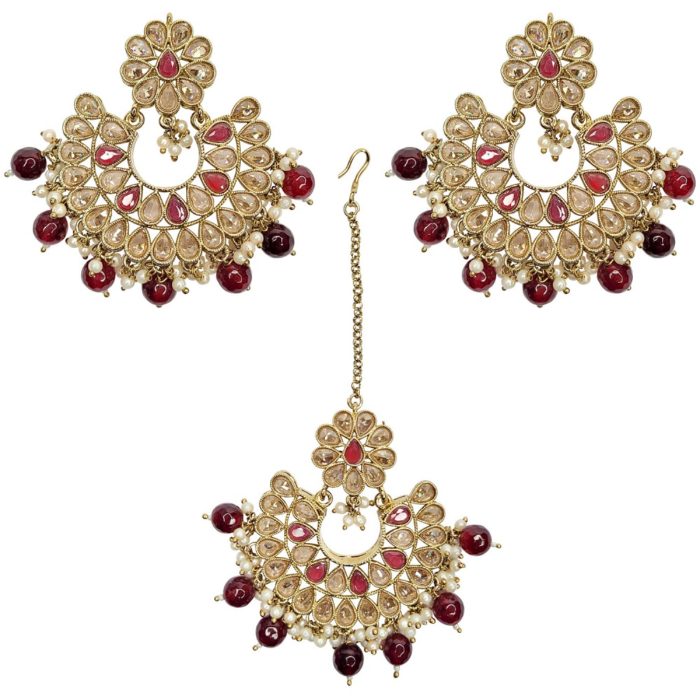 Indian Jewelry Veda Maroon Tikka Set
