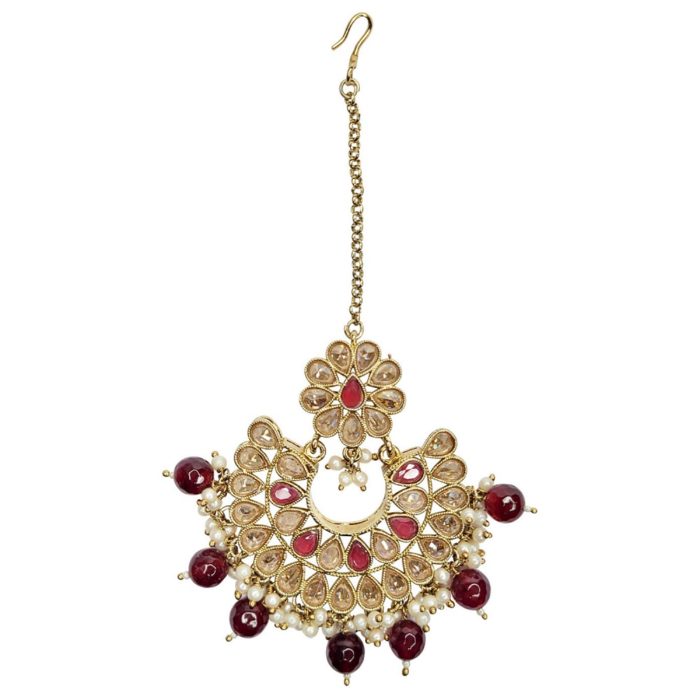 Indian Jewelry Veda Maroon Tikka Set